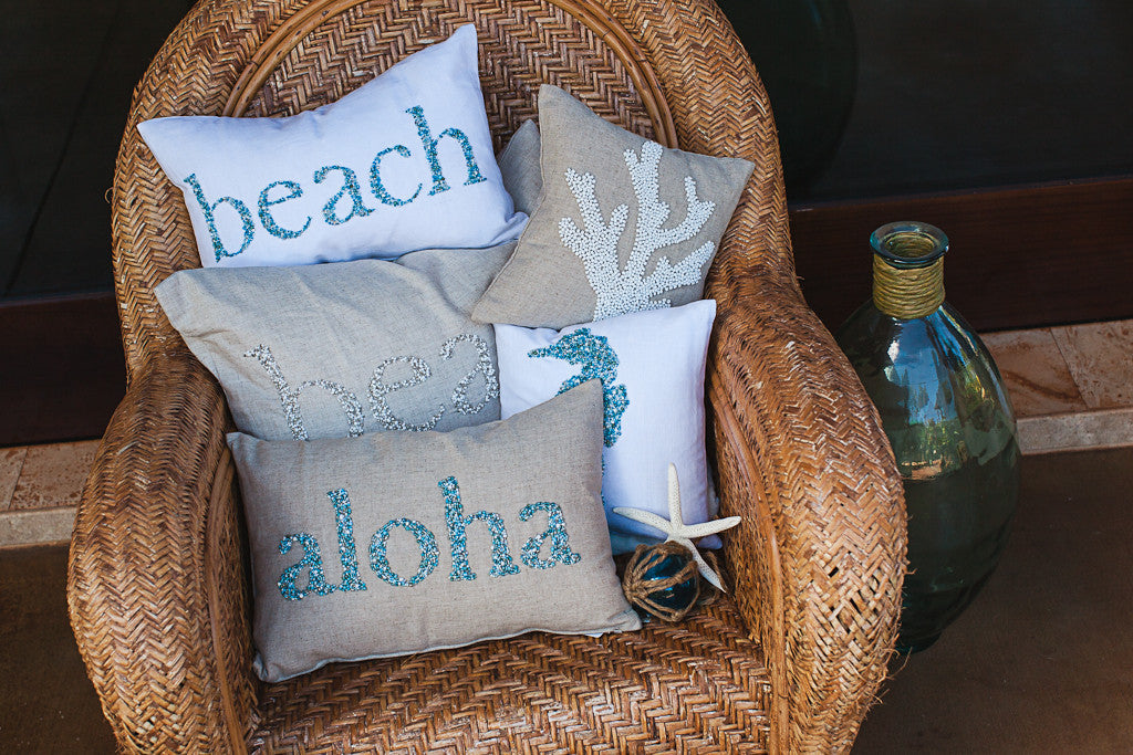 Beach Beaded Rectangle Pillow | Mixed Bead | Large 16 x 24