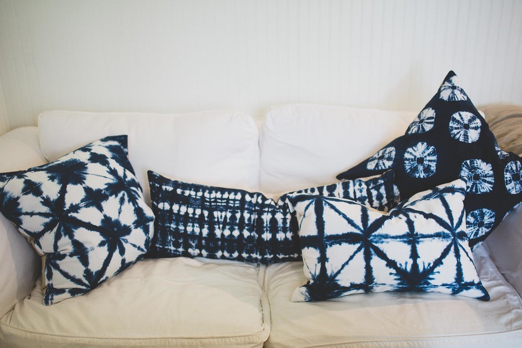 Shibori Lumbar Long Pillow Cover | Color: Indigo (Navy) | Various Patterns