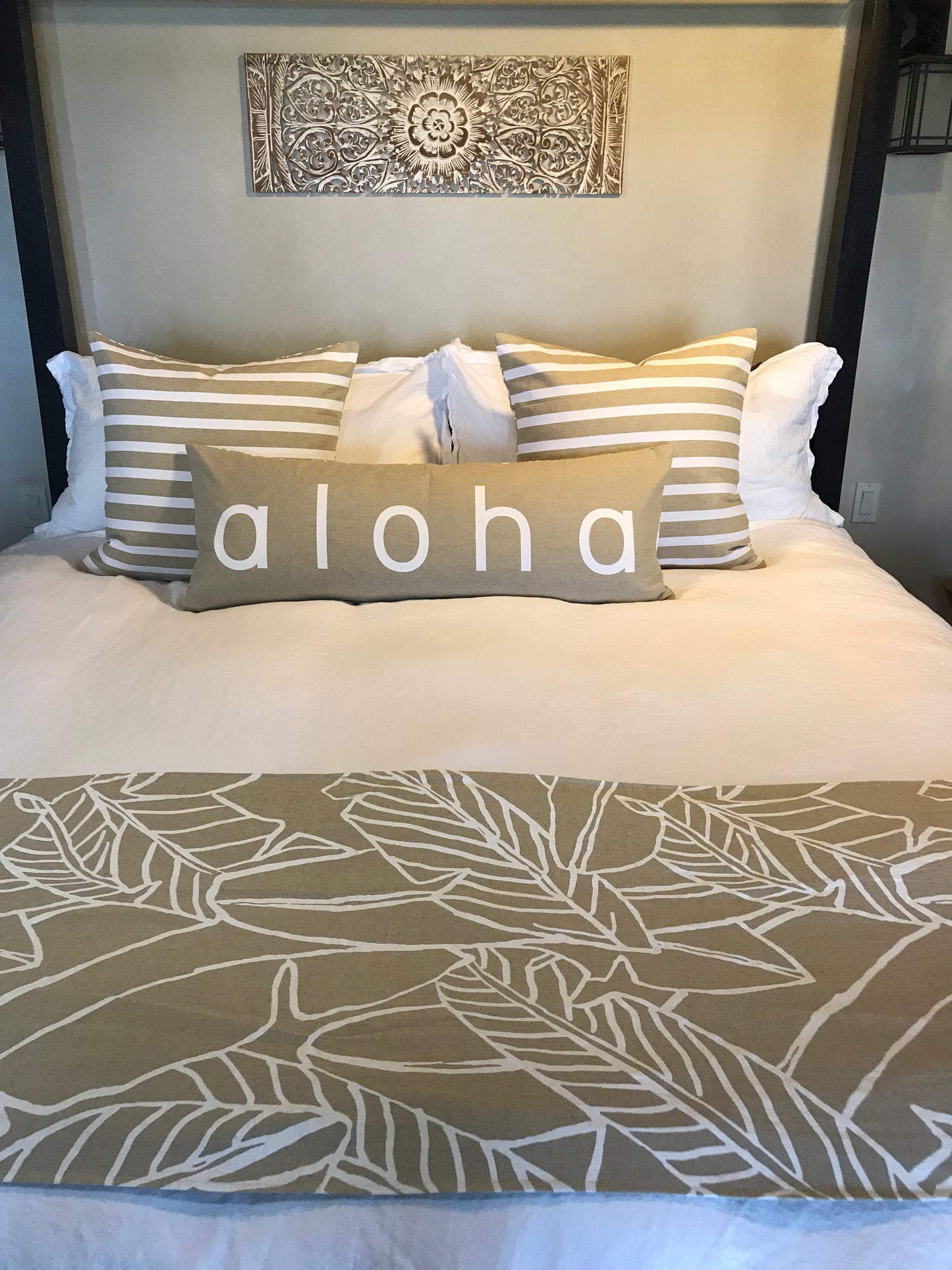 Banana Leaf/Stripe Square Pillow Cover | Black or White design