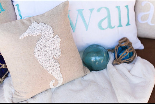 Extra Small Linen Square Pillow| Beaded | Various Ocean Images
