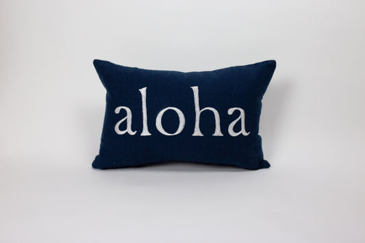 Small Embroidered Aloha|Hawaii| Indigo Linen