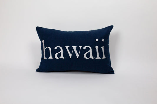 Small Embroidered |Hawaii|Island Chain  Indigo Linen