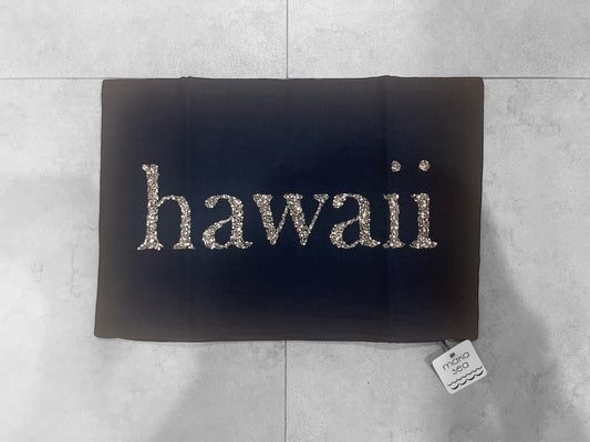 Small "Hawaii" Indigo Linen Beaded Pillow Cover