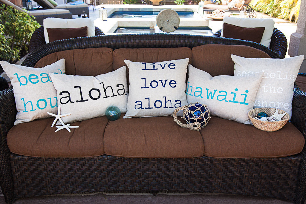 Live Love Aloha Square Linen Pillow Cover | Various Ink colors