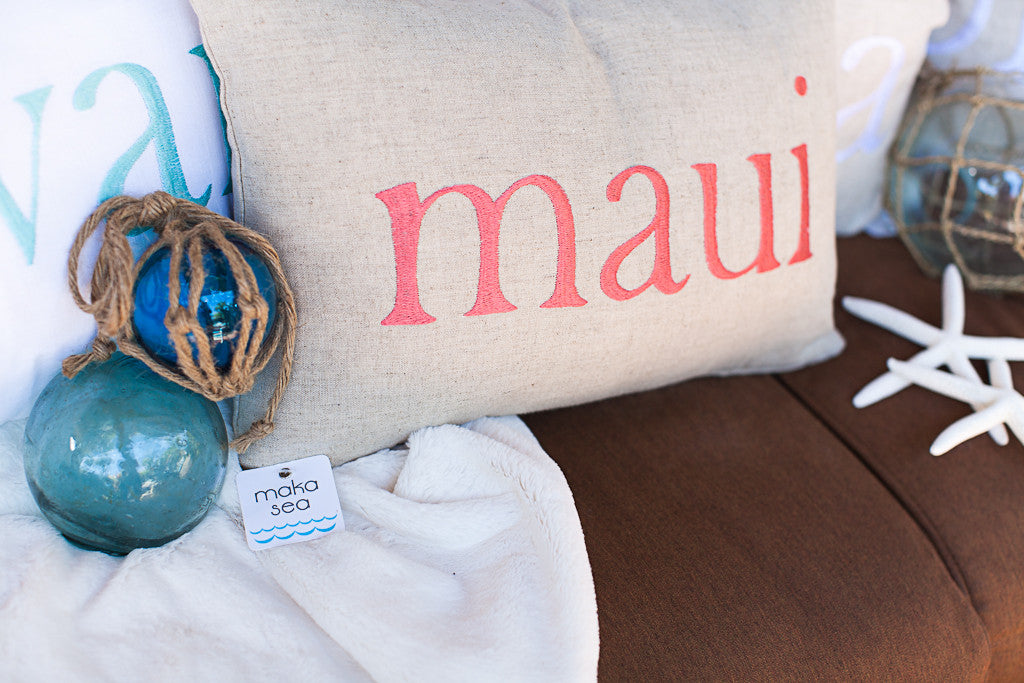Aloha/Maui Embroidered Double Sided | Small or Large Rectangle Pillow | Various embroidery colors