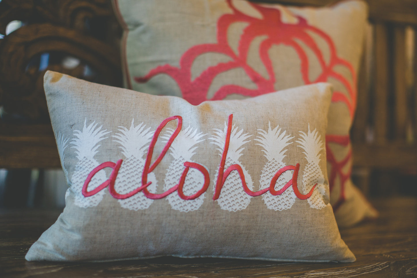 Ho'okipa/Aloha Small Rectangle Pillow Cover | Various Embroidery Colors
