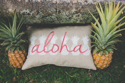 Ho'okipa/Aloha Small Rectangle Pillow Cover | Various Embroidery Colors