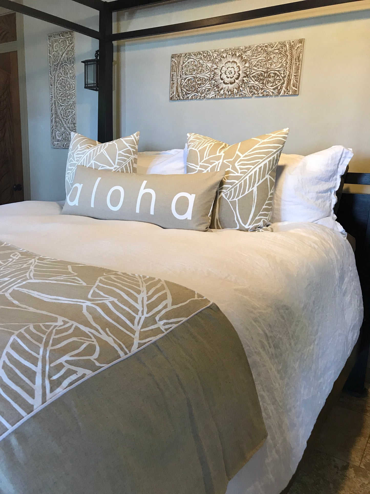 Banana Leaf Bed or Table Runner -  Black or White Design