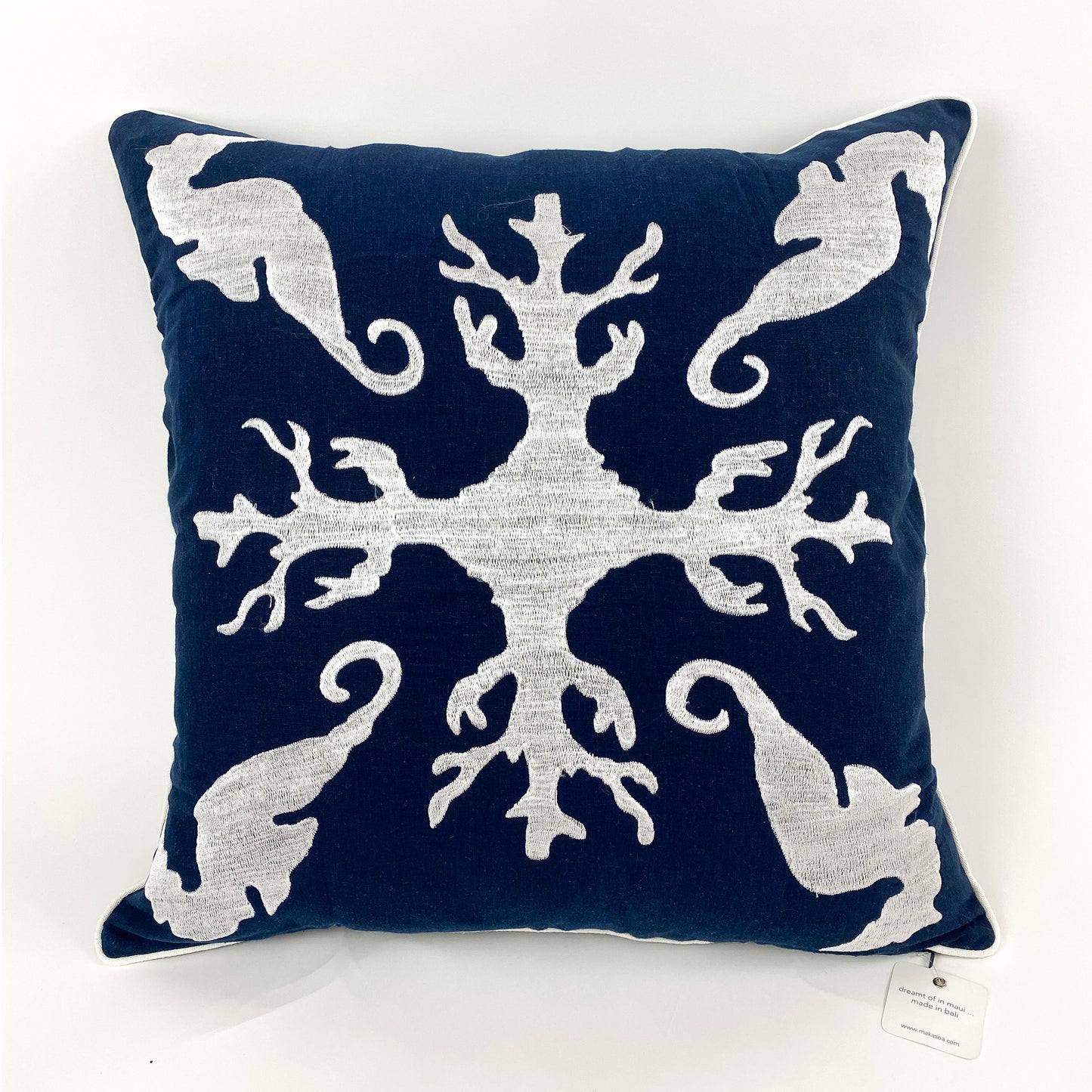 Lanikai Square Embroidered Pillow Cover | Seahorse | Various Embroidery Colors